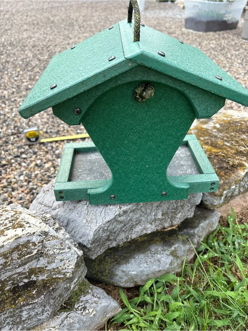 The Milk Bottle Vintage Bird Magnet Green Bird Feeder made from recycled bottles